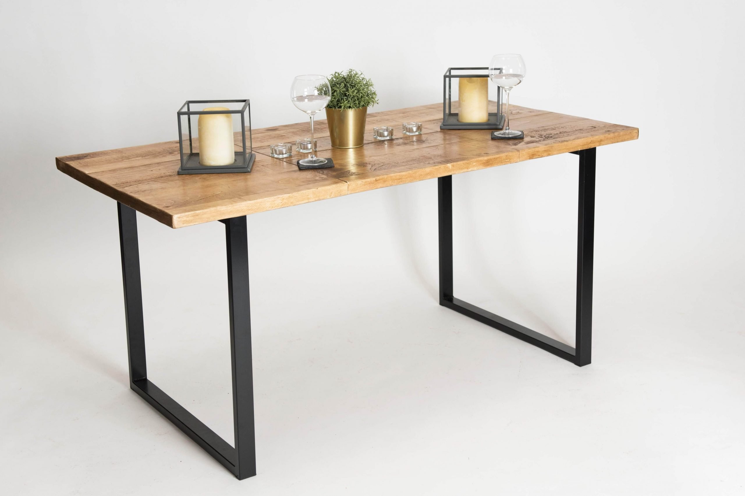 Extendable Industrial Dining Table Square Grain Frame