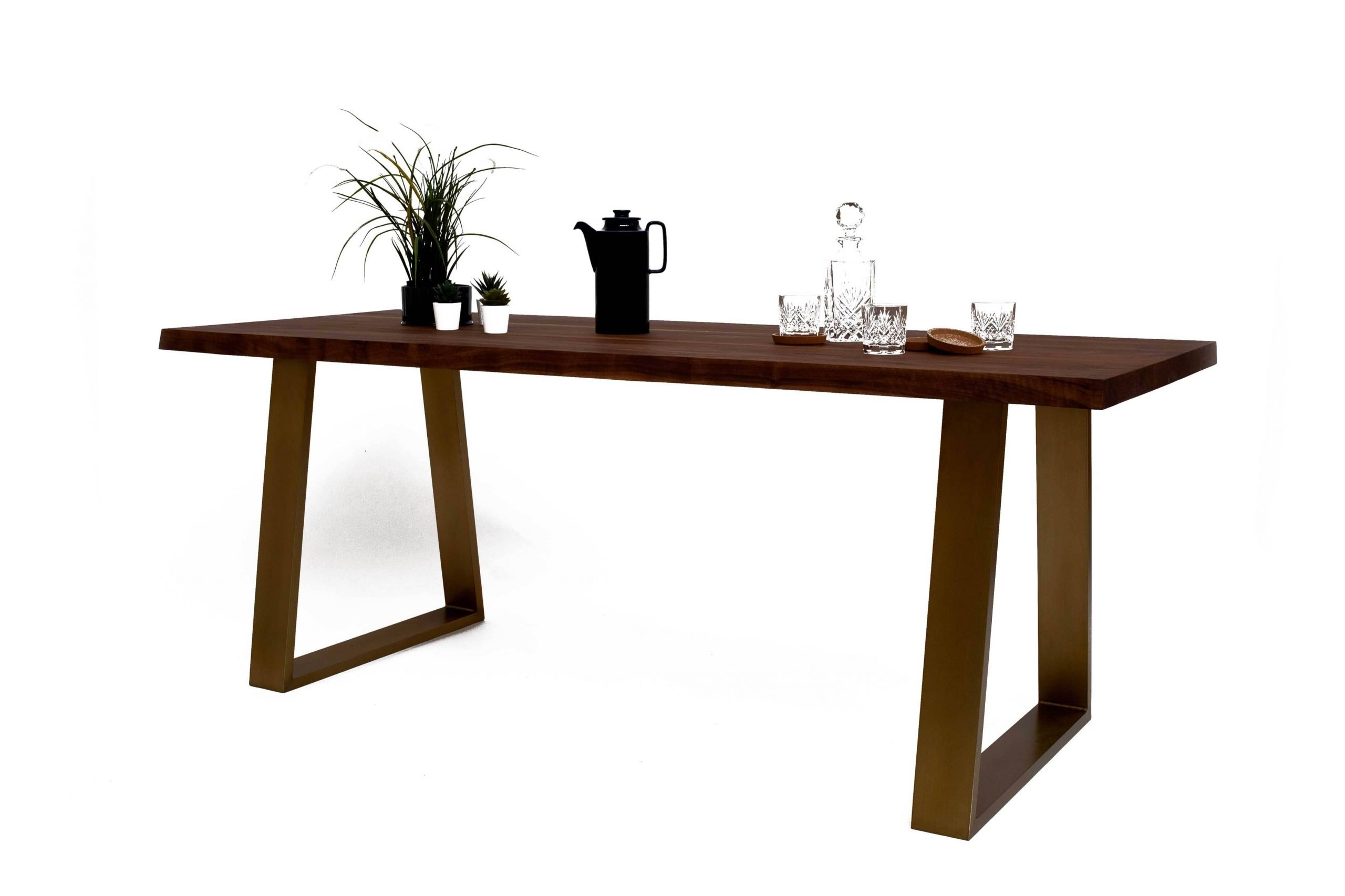 Live Edge Walnut Dining Table Brass A Frame Grain Frame