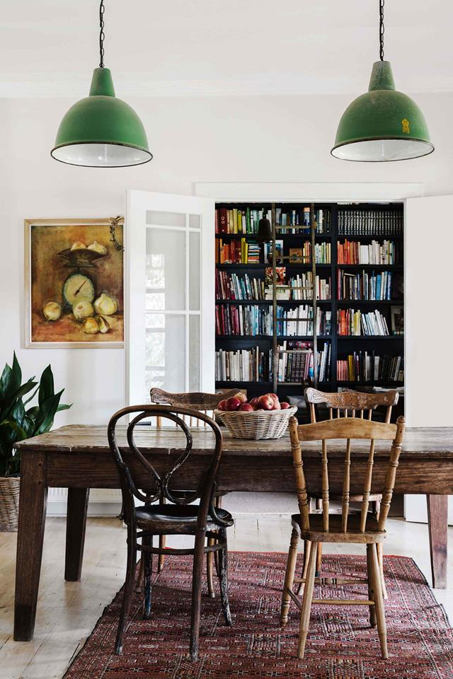 Mismatched Country Chairs around Rustic Dining Table - Grain and Frame