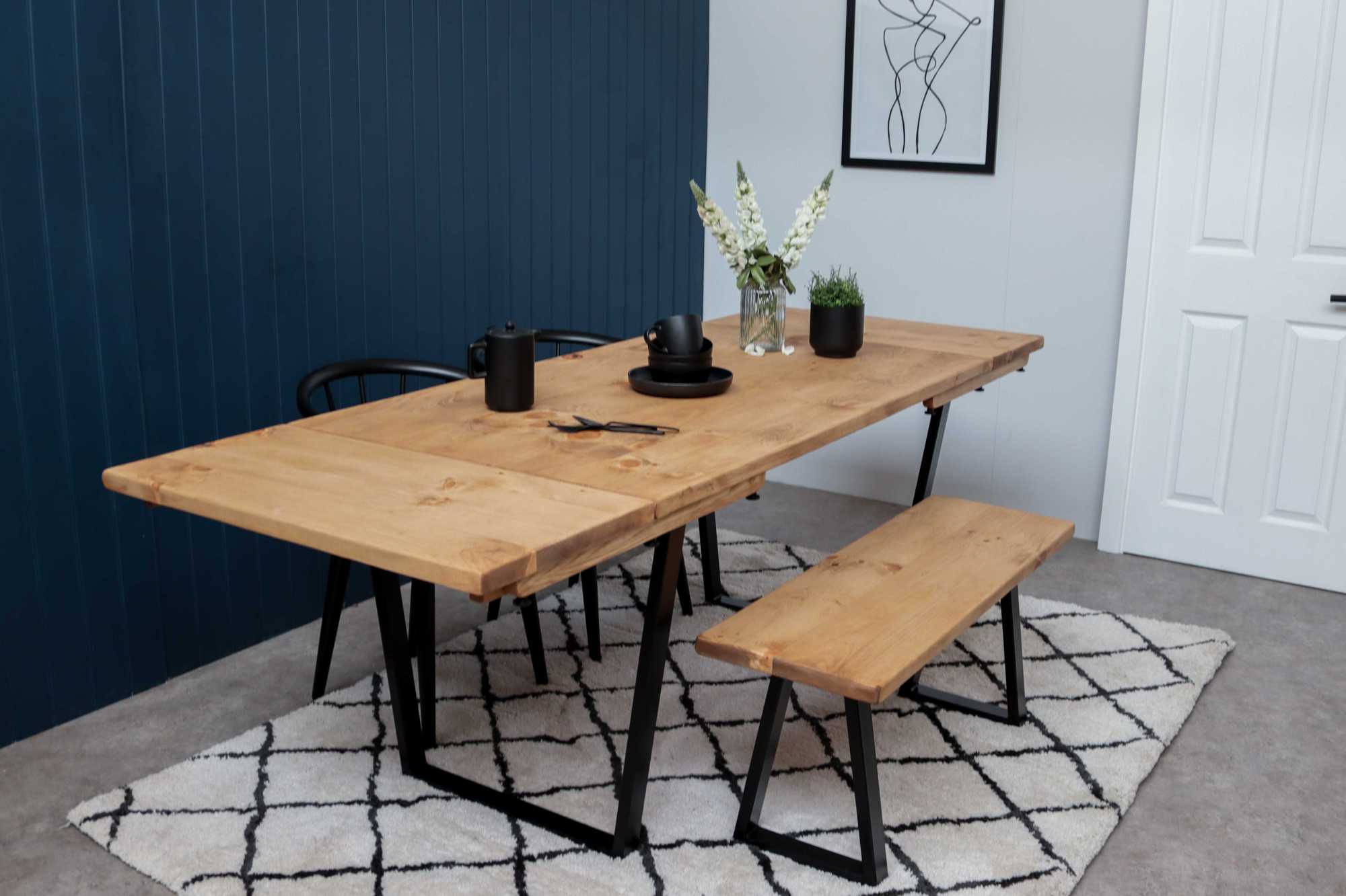 Industrial Pine Trapezium Frame Dining Table