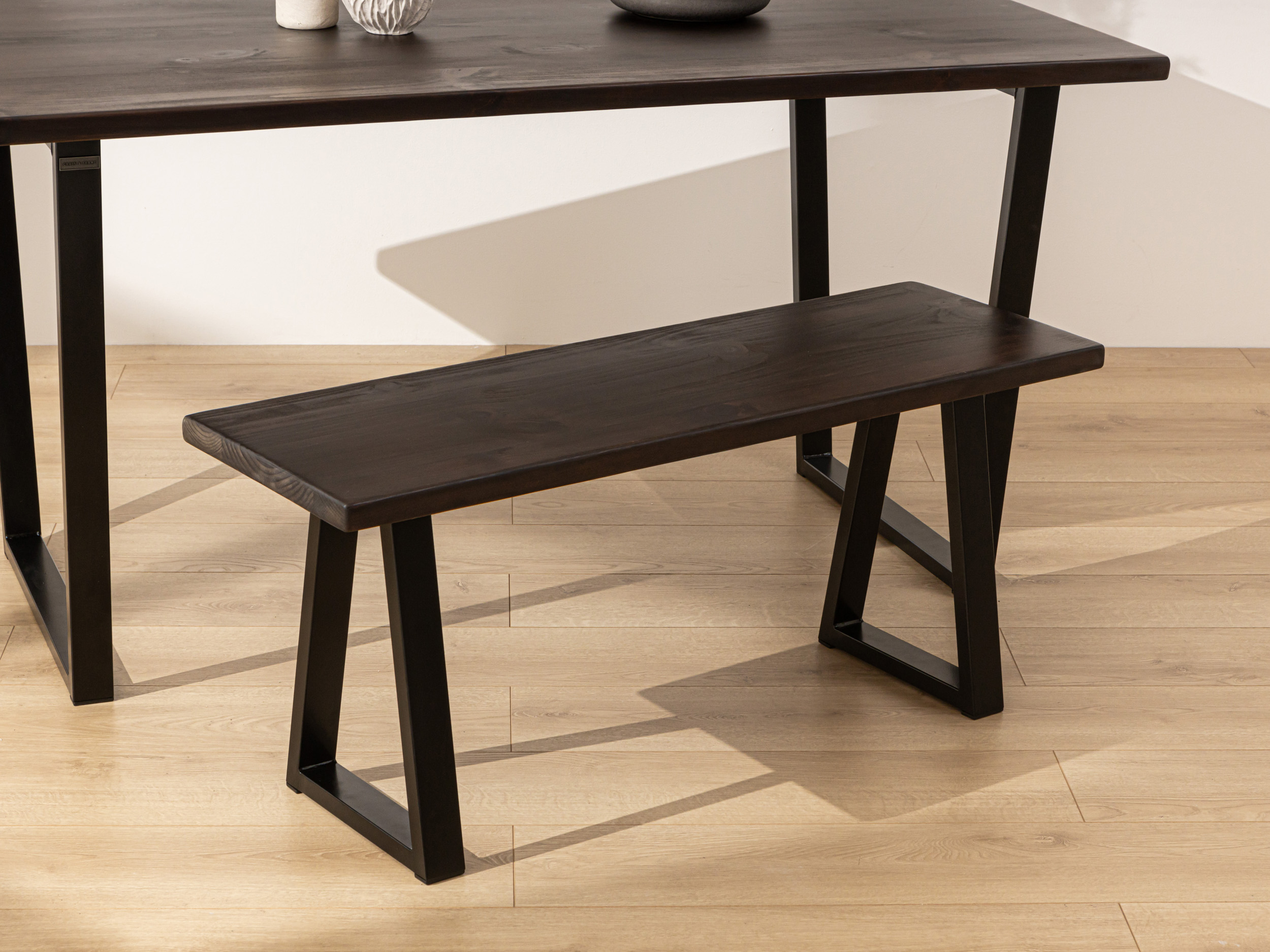 Dark Industrial Dining Bench Grain Frame