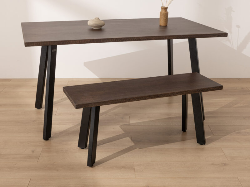 Dark Solid Oak Industrial Dining Bench