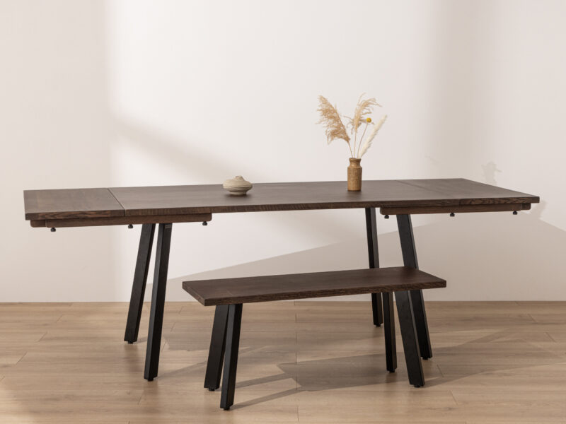 Extendable Dark Solid Oak Industrial Dining Table