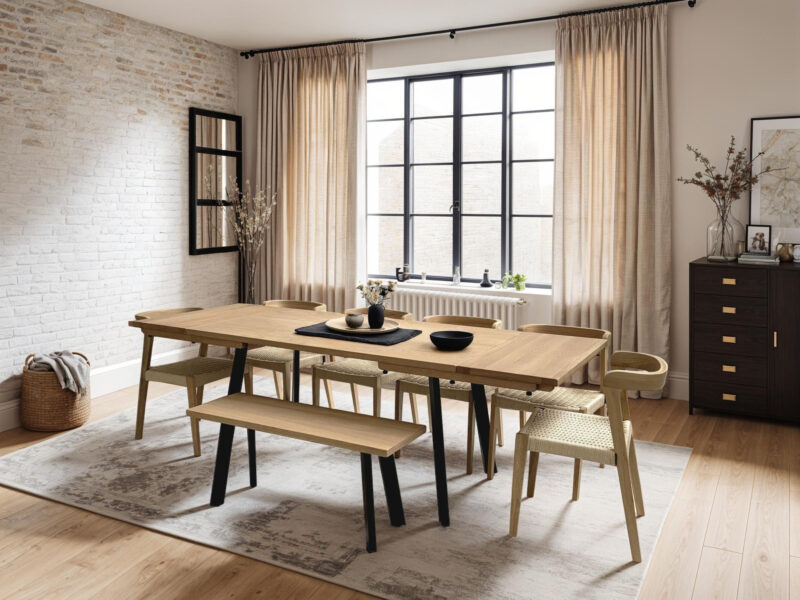 Extendable Light Solid Oak Industrial Dining Table