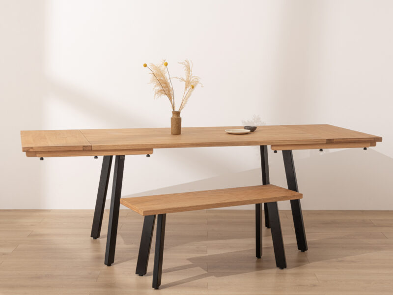 Extendable Natural Solid Oak Industrial Dining Table