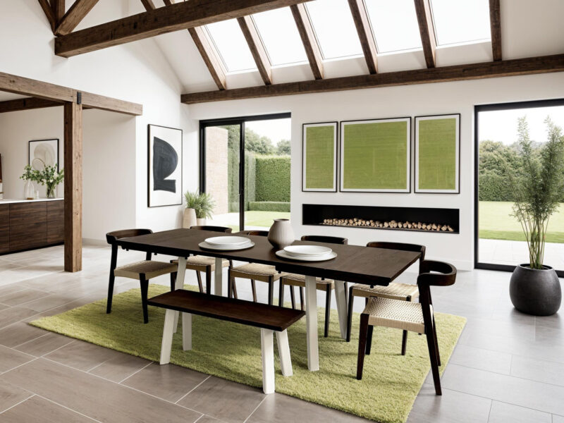 Extendable Dark Solid Oak Modern Farmhouse Dining Table