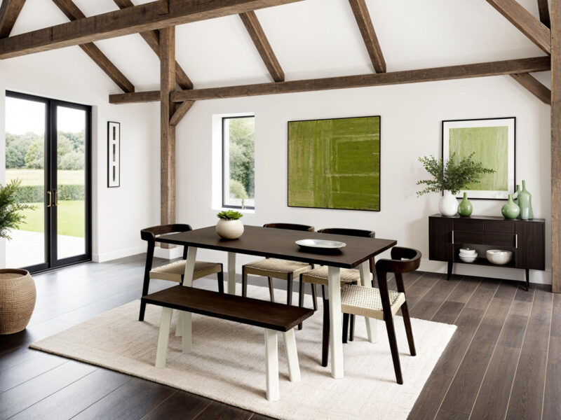 Dark Solid Oak Modern Farmhouse Dining Table