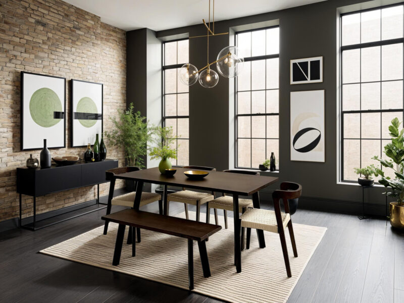 Dark Solid Oak Industrial Dining Table