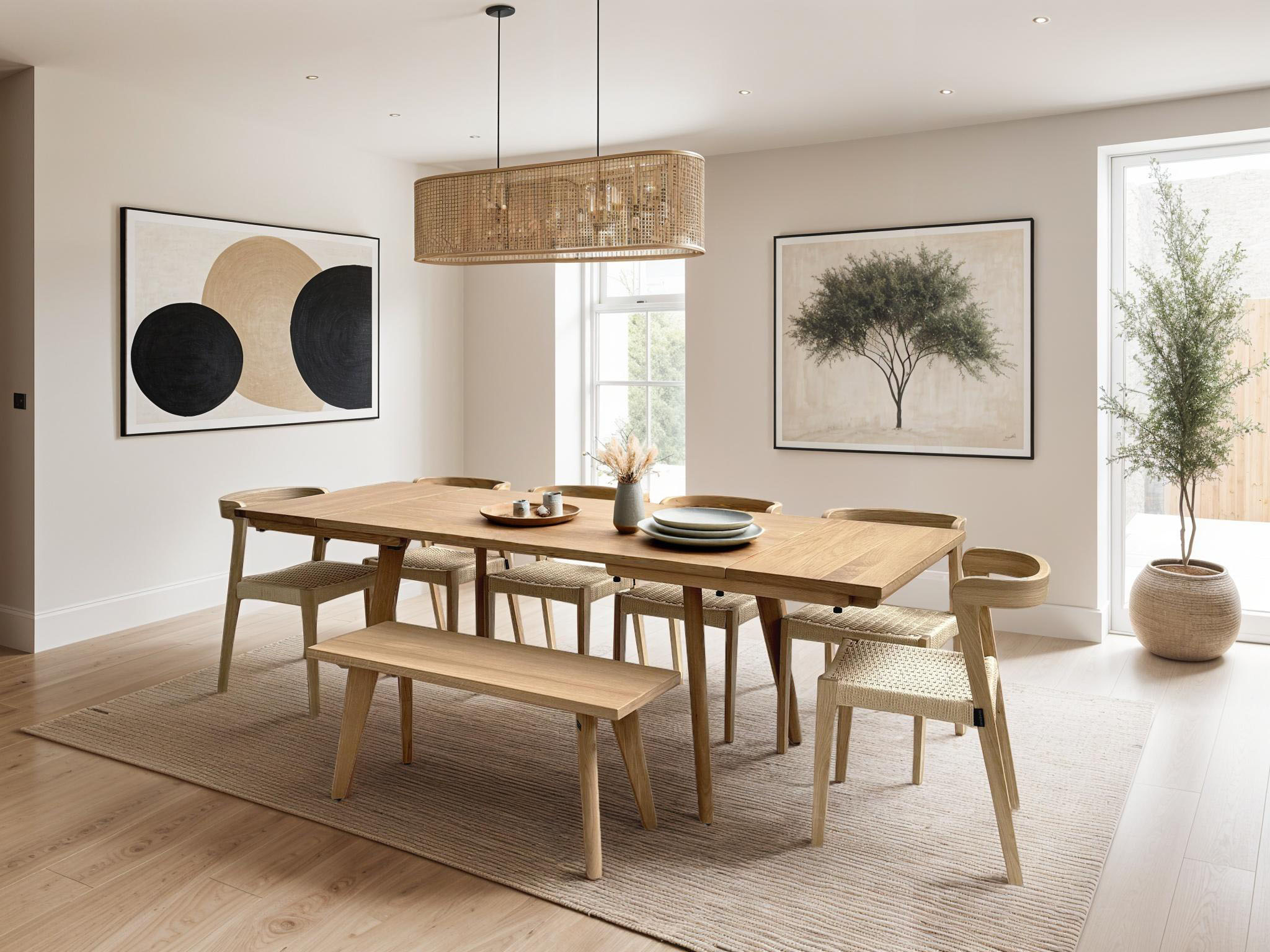 Extendable Light Solid Oak Scandinavian Dining Table Grain Frame