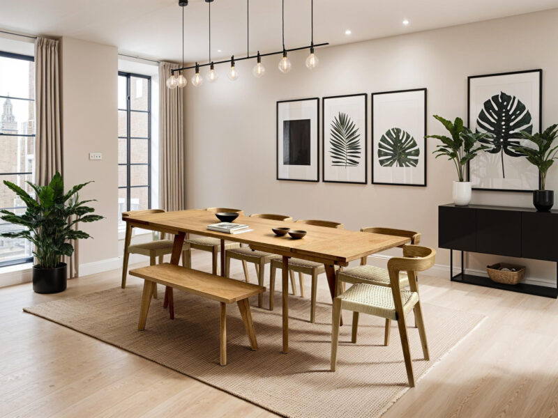 Extendable Natural Solid Oak Scandinavian Dining Table