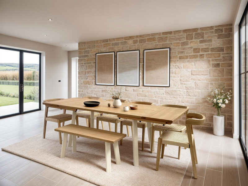 Extendable Light Solid Oak Modern Farmhouse Dining Table