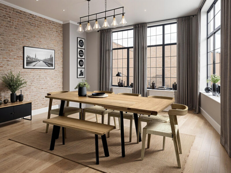 Grain and Frame - Natural Oak Extendable Industrial 6-8 Seater with Chairs - 4x3 - 2k