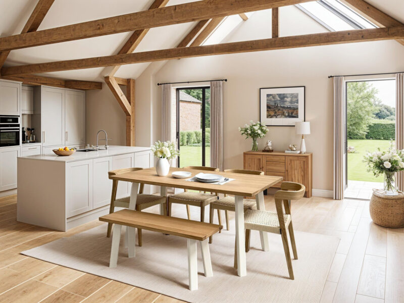 Natural Solid Oak Modern Farmhouse Dining Table