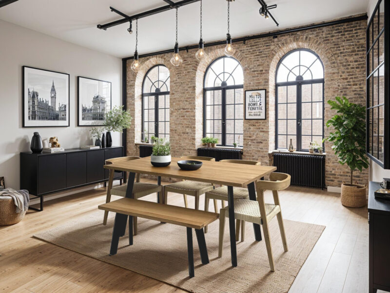 Natural Solid Oak Industrial Dining Table