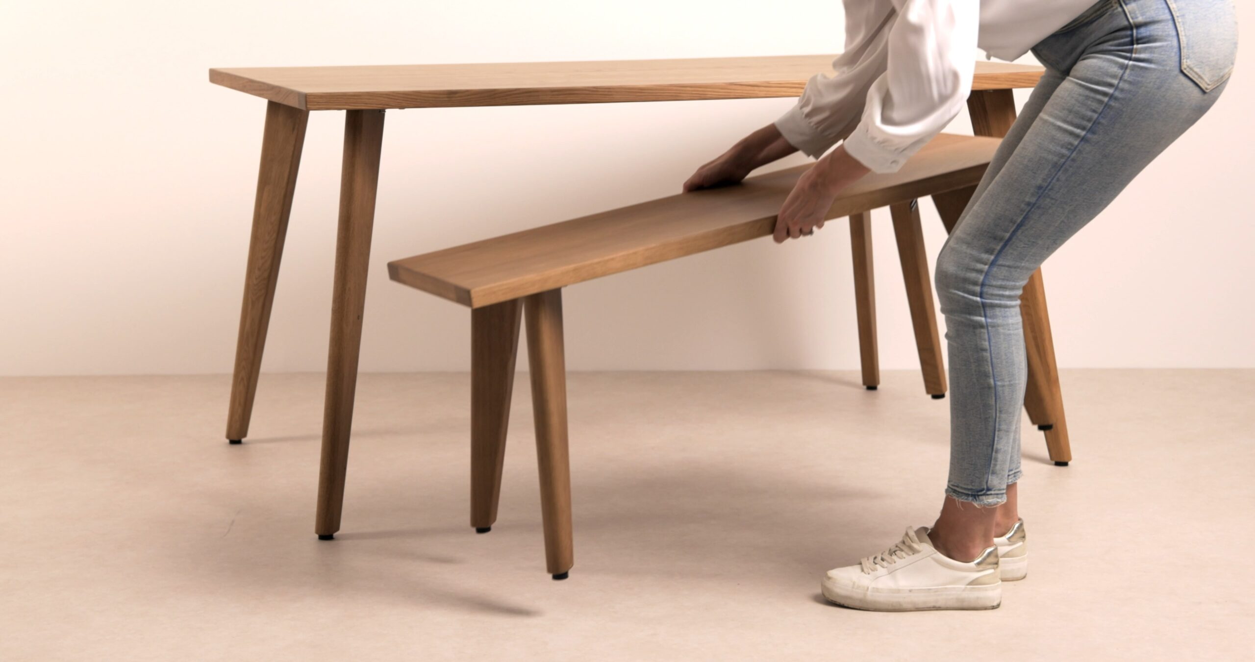 Dark Solid Oak Modern Farmhouse Dining Bench Grain Frame