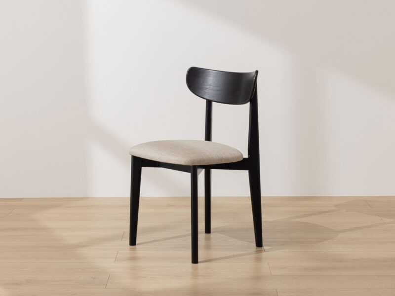Black Solid Oak Scandinavian Dining Chair with Oatmeal Linen