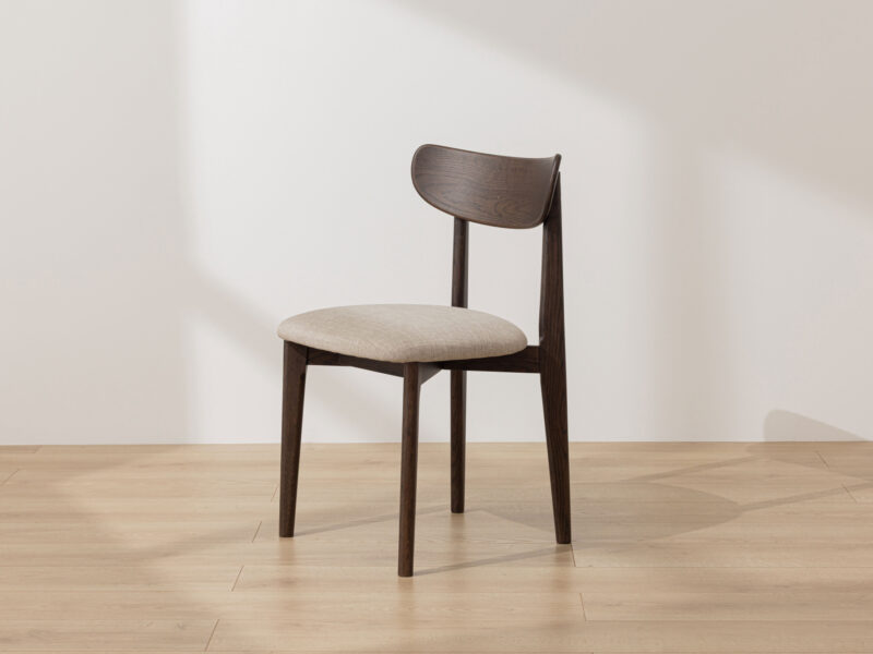 Dark Solid Oak Scandinavian Dining Chair with Oatmeal Linen
