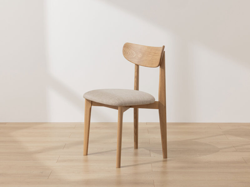 Light Solid Oak Scandinavian Dining Chair with Oatmeal Linen
