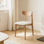 Grain and Frame Natural Solid Oak Scandinavian Dining Chair with Oatmeal Linen Lifestyle 1