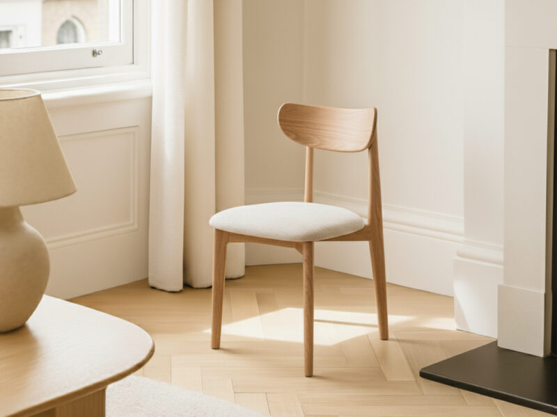 Natural Solid Oak Scandinavian Dining Chair with Oatmeal Linen