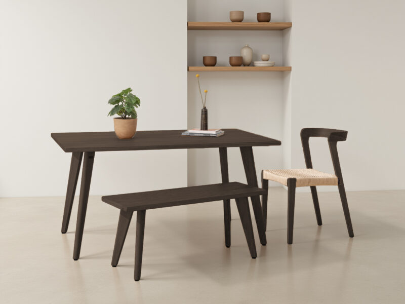 Dark Solid Oak Scandinavian Dining Set - 01