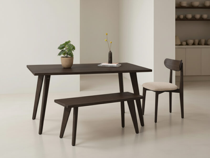 Dark Solid Oak Scandinavian Dining Set - 02