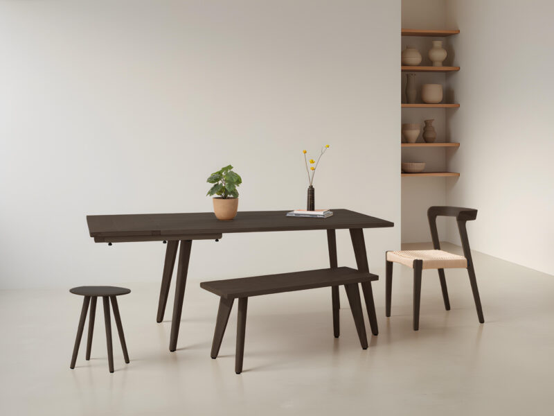 Extendable Dark Solid Oak Scandinavian Dining Set - 01