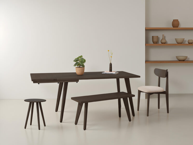 Extendable Dark Solid Oak Scandinavian Dining Set - 02