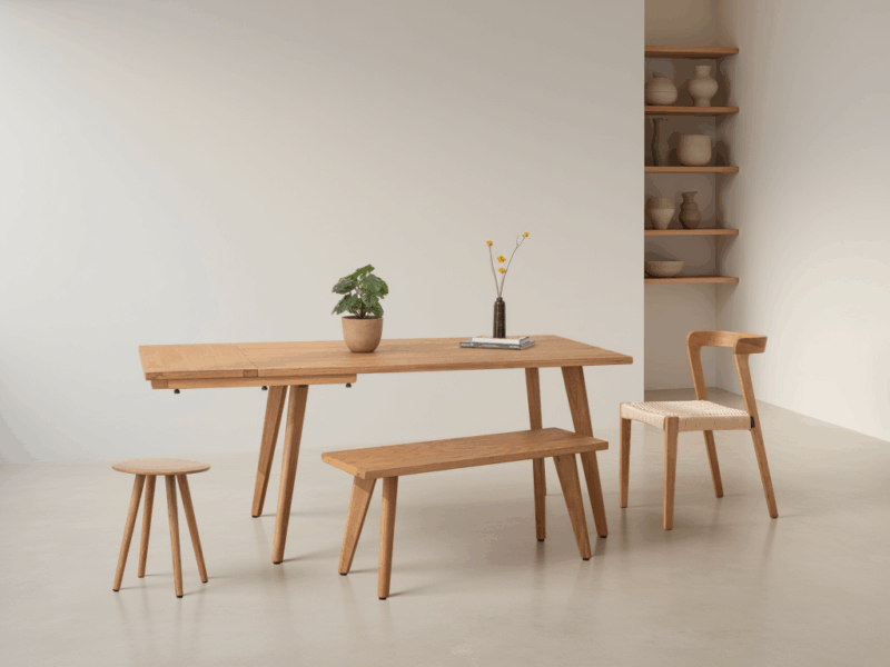 Extendable Natural Solid Oak Scandinavian Dining Set - 01