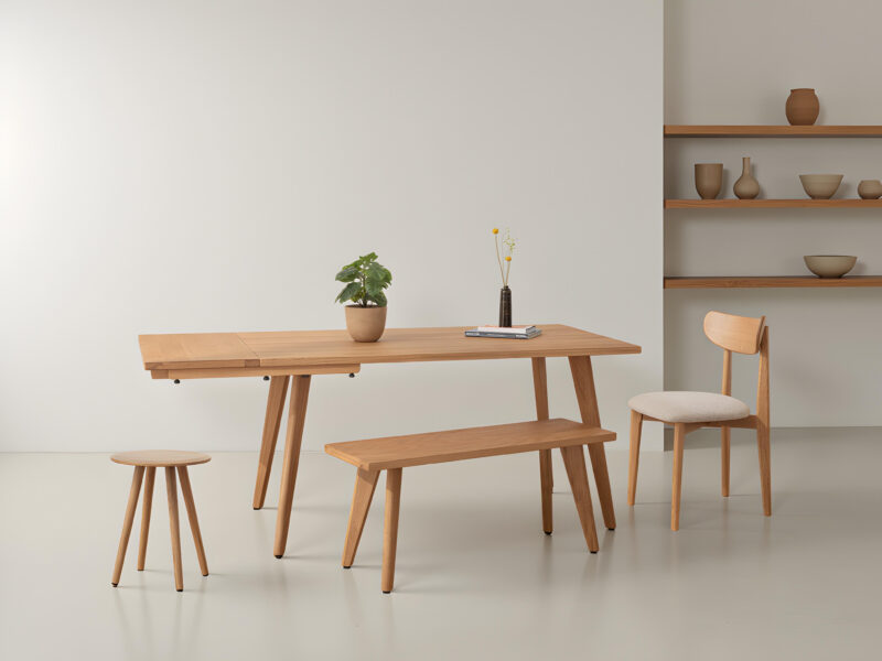Extendable Natural Solid Oak Scandinavian Dining Set - 02