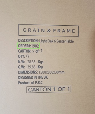Example packaging label showing ORDER# field