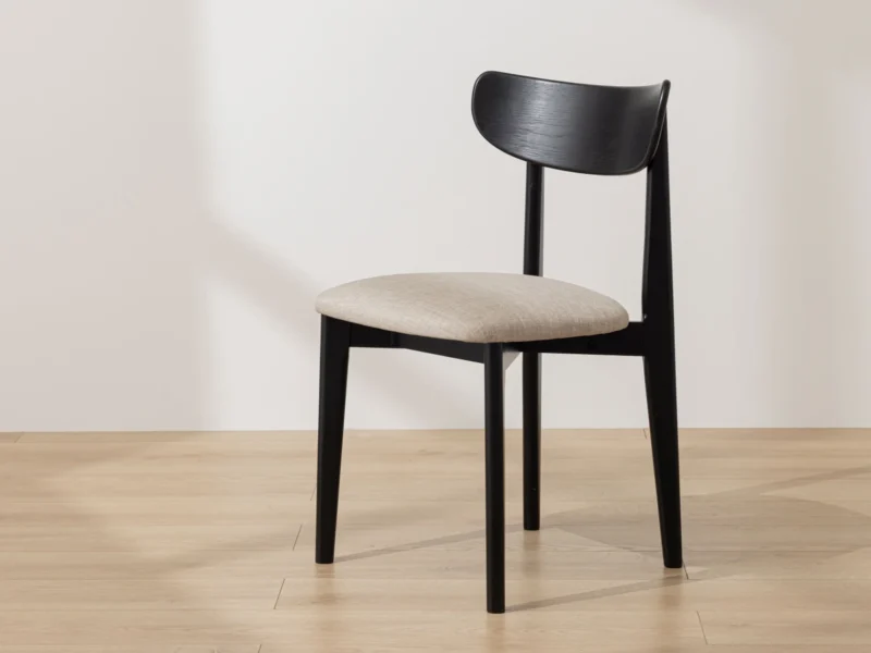 Black Solid Oak Scandinavian Dining Chair with Oatmeal Linen