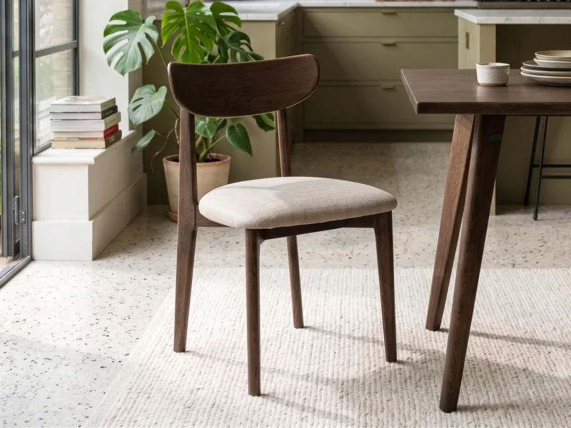 Dark Solid Oak Scandinavian Dining Chair with Oatmeal Linen