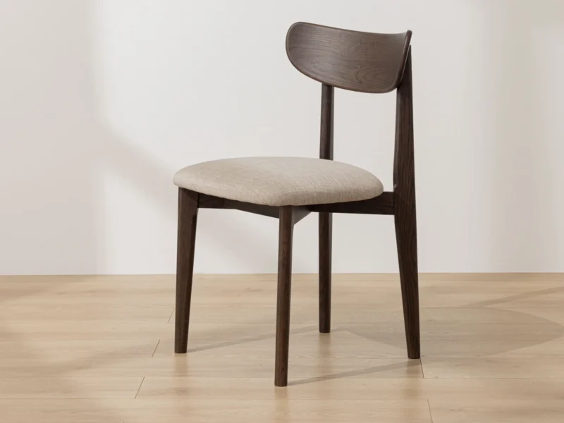 Dark Solid Oak Scandinavian Dining Chair with Oatmeal Linen