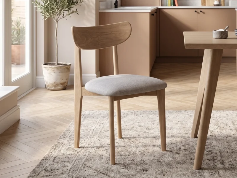Light Solid Oak Scandinavian Dining Chair with Oatmeal Linen