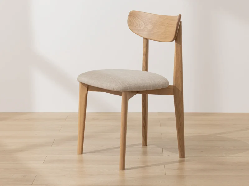 Light Solid Oak Scandinavian Dining Chair with Oatmeal Linen