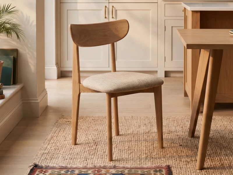 Natural Solid Oak Scandinavian Dining Chair with Oatmeal Linen
