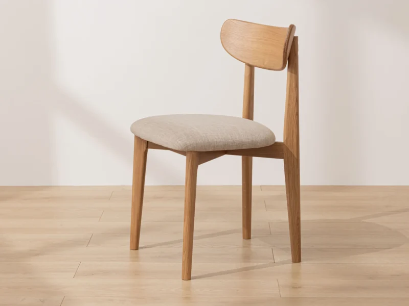Natural Solid Oak Scandinavian Dining Chair with Oatmeal Linen