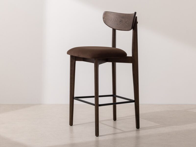 Grain and Frame Dark Solid Oak Bar Stool 02 with Chocolate Velvet 1