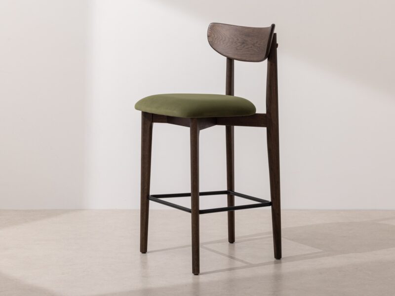Grain and Frame Dark Solid Oak Bar Stool 02 with Green Velvet 1