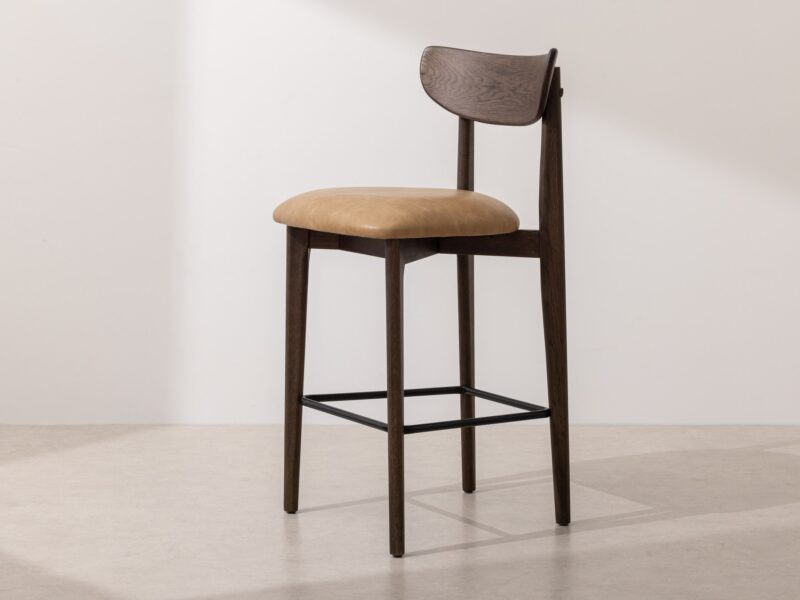 Grain and Frame Dark Solid Oak Bar Stool 02 with Light Vegan Leather 1