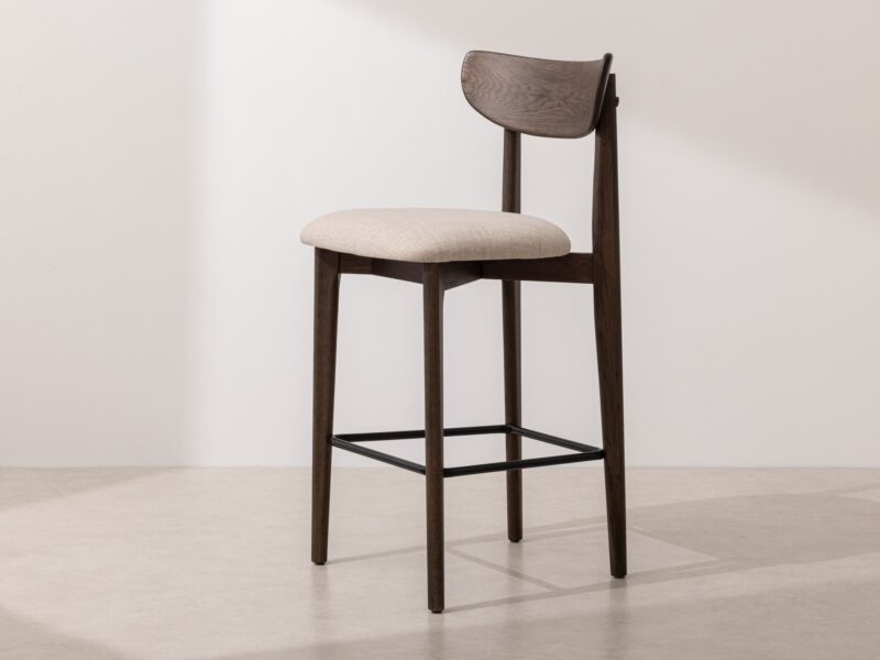 Grain and Frame Dark Solid Oak Bar Stool 02 with Oatmeal Linen 1