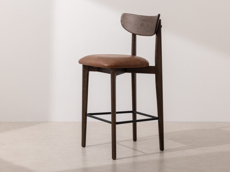 Grain and Frame Dark Solid Oak Bar Stool 02 with Tan Vegan Leather 1