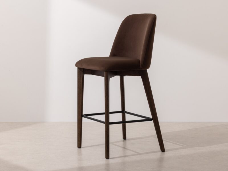 Grain and Frame Dark Solid Oak Bar Stool 03 with Chocolate Velvet 1