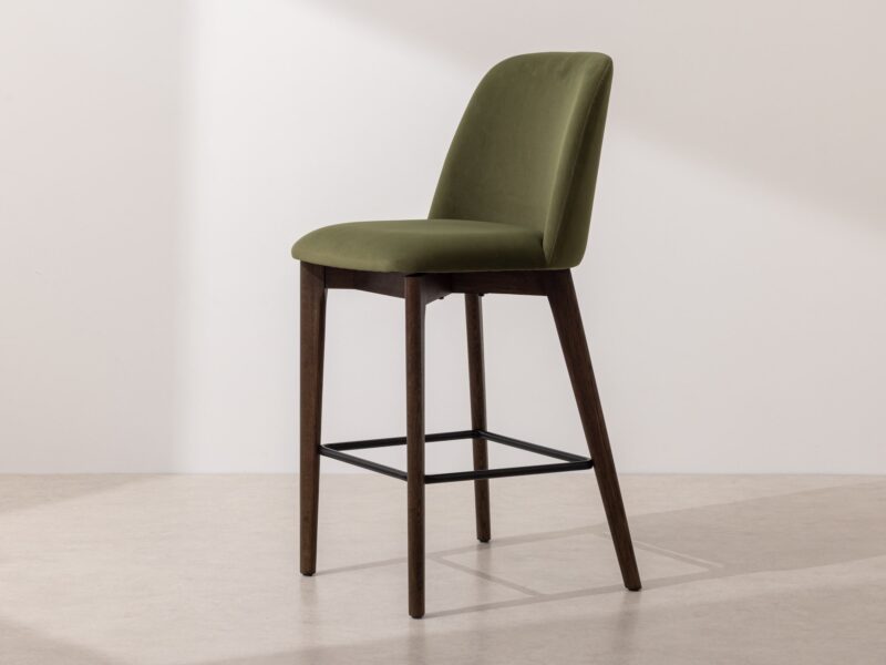 Grain and Frame Dark Solid Oak Bar Stool 03 with Green Velvet 1