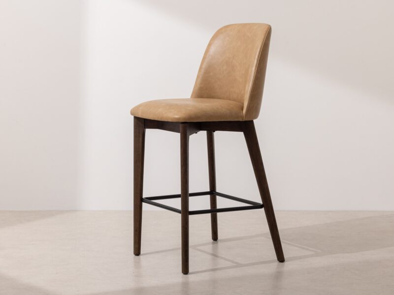 Grain and Frame Dark Solid Oak Bar Stool 03 with Light Vegan Leather 1