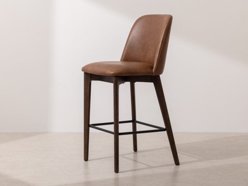 Grain and Frame Dark Solid Oak Bar Stool 03 with Tan Vegan Leather 1