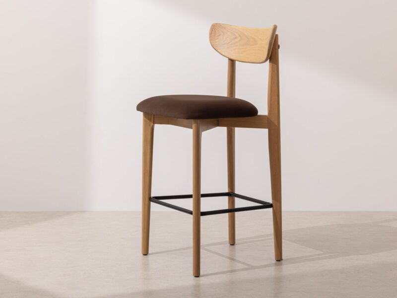 Grain and Frame Light Solid Oak Bar Stool 02 with Chocolate Velvet 1