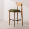 Grain and Frame   Light Solid Oak Bar Stool 02 with Green Velvet 1