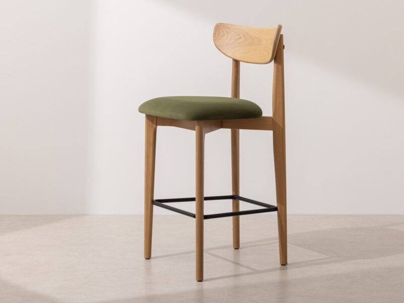 Grain and Frame Light Solid Oak Bar Stool 02 with Green Velvet 1